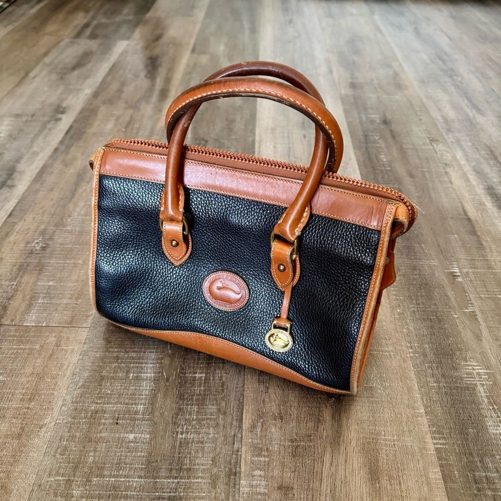 Vintage Dooney & Bourke Black and Brown Leather Satchel